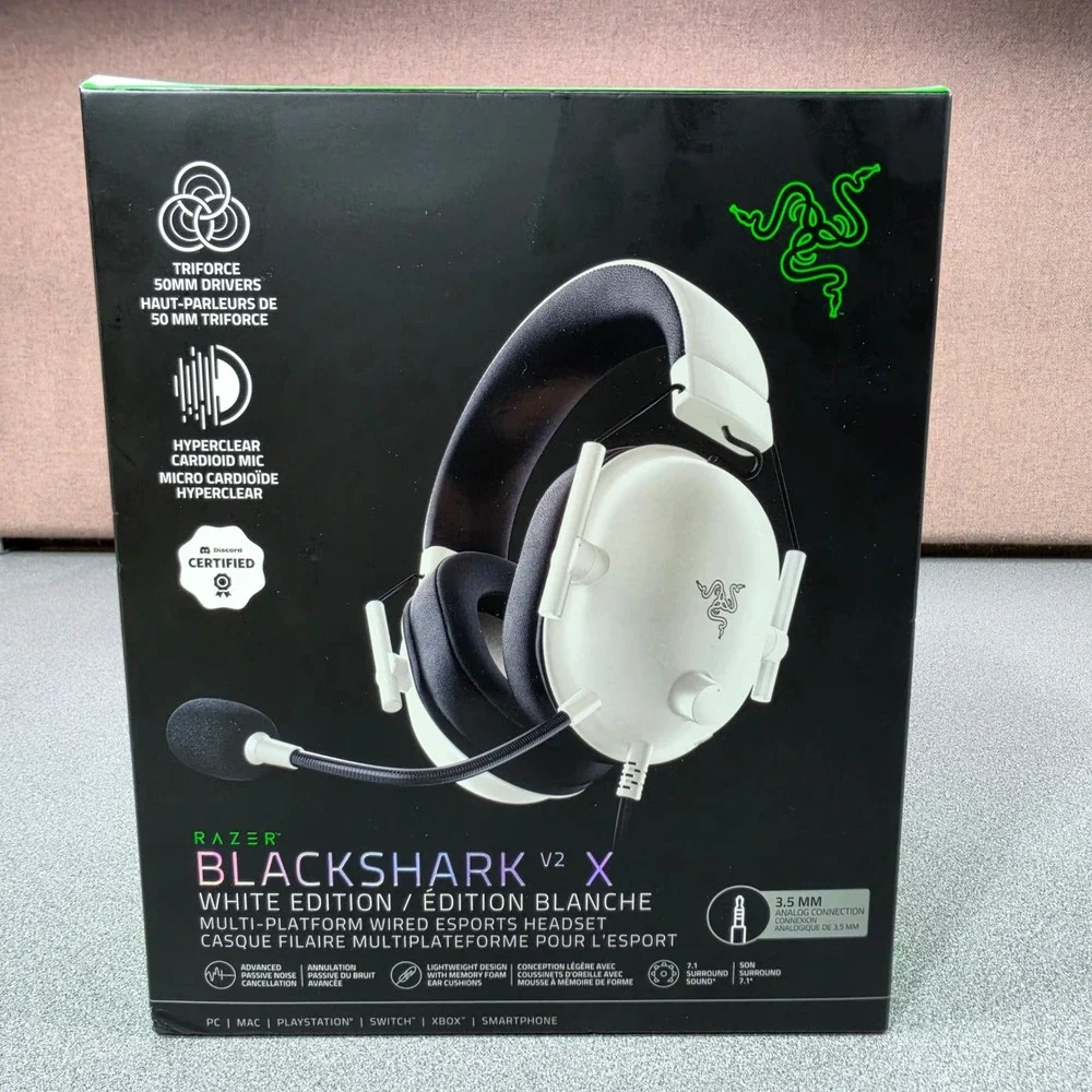 Razer BlackShark V2 X Headset White Excellent Wired 7.1 Surround Sound